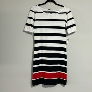 Disney Parks Minnie Mouse Embroidered Black White Striped Midi Dress Size XS NWT